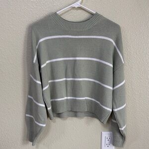 Hollister Sage and White Striped Sweater